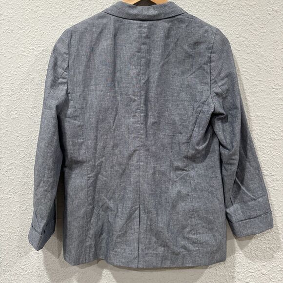 J.Crew Women's Blue Unstructured Shawl Collar Cotton Linen Blazer 6 - Picture 2 of 6